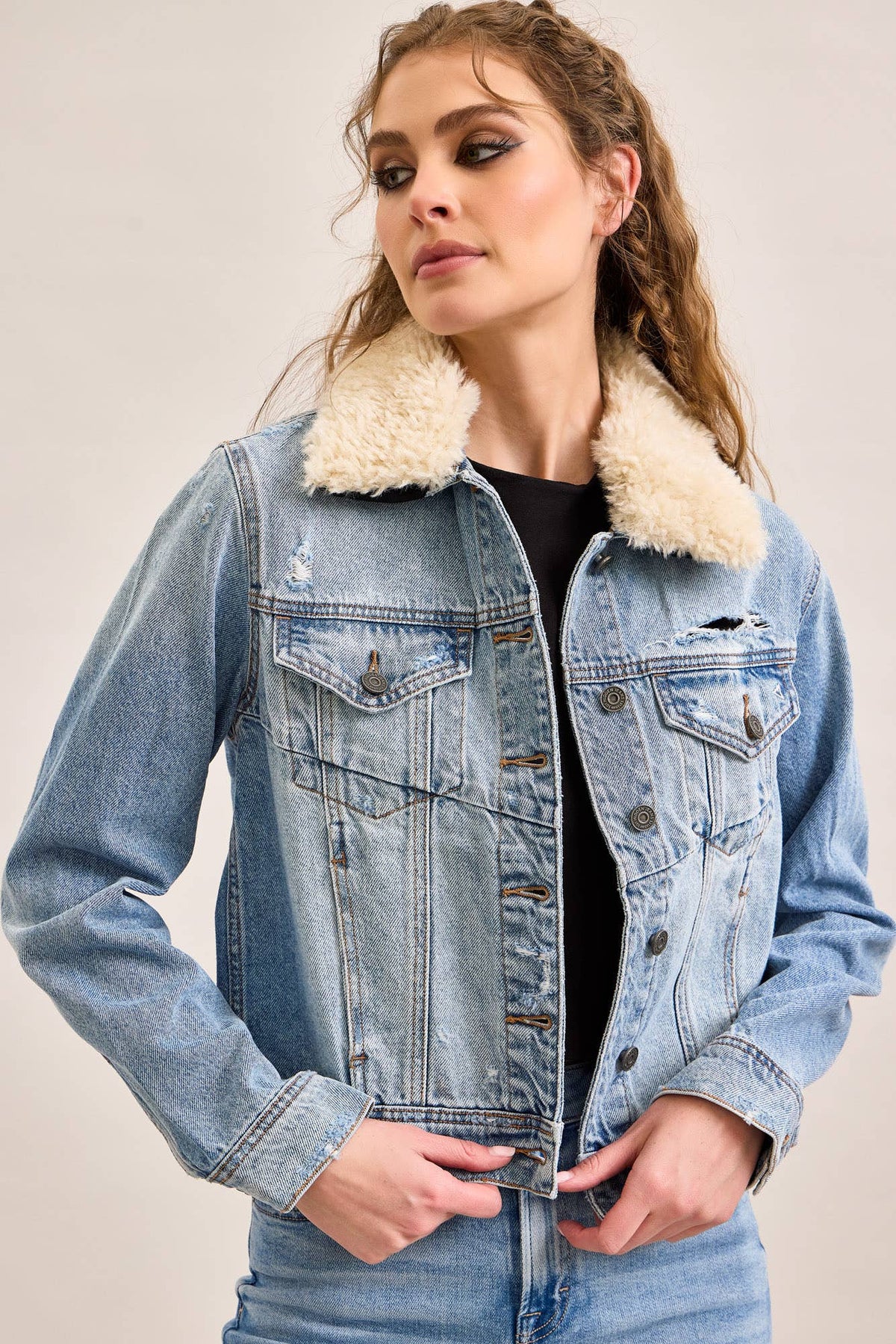 BASIC JACKET WITH FUR COLLAR
