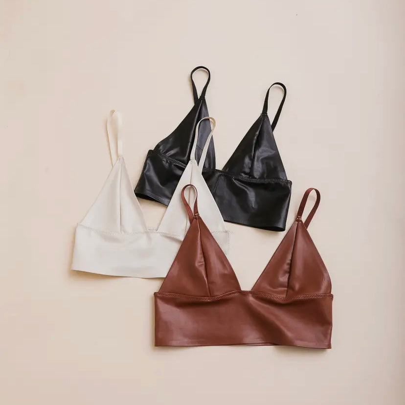 Faux Leather Bralette - Black