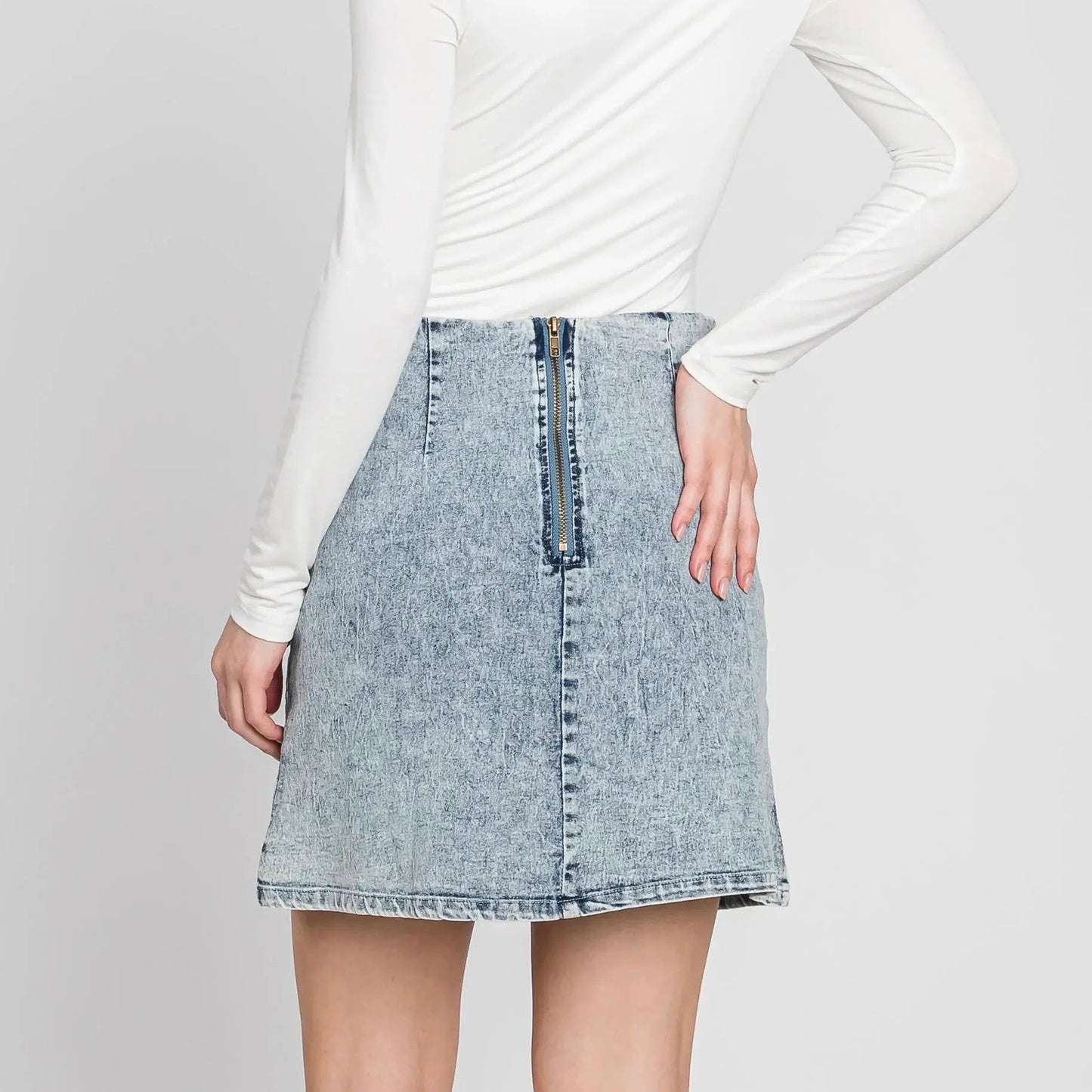 Shirring and Slit Denim Mini Skirt