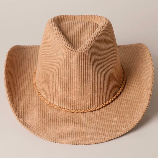 Western Corduroy Braided Band Cowboy Hat