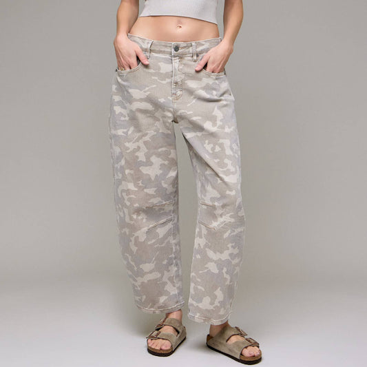 Tan Camo Cropped Barrel Jean