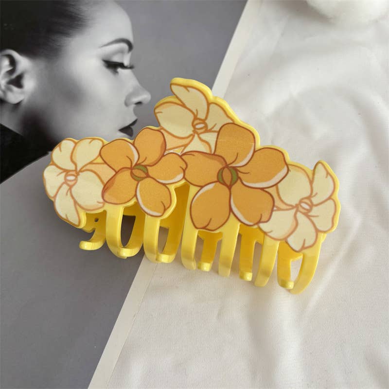 Tropica Yellow Plumeria Blossom Print Hair Claw Clip