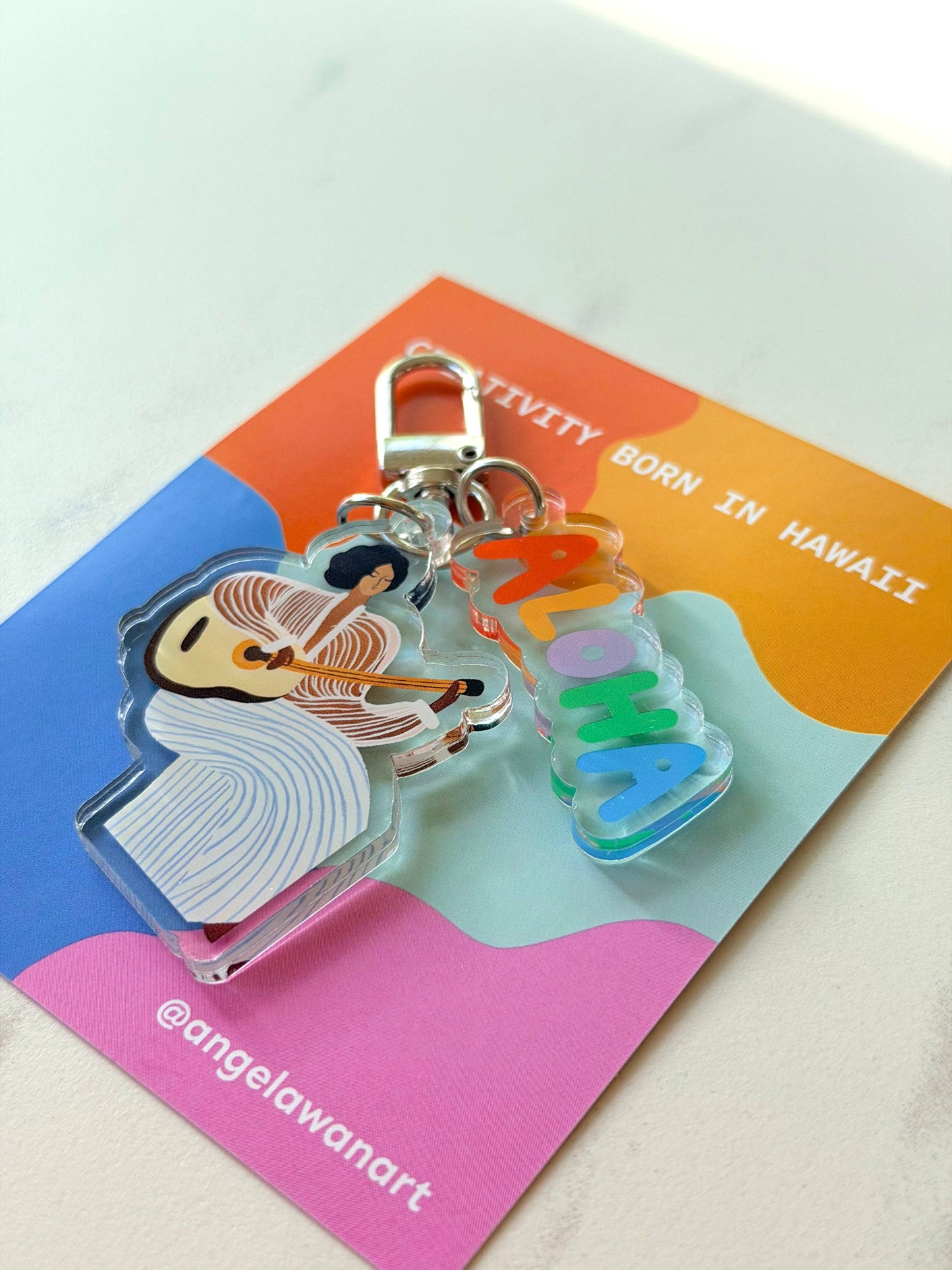 “Ukulele Girl” Keychain – Hawaii-Inspired Art by Angela Wan