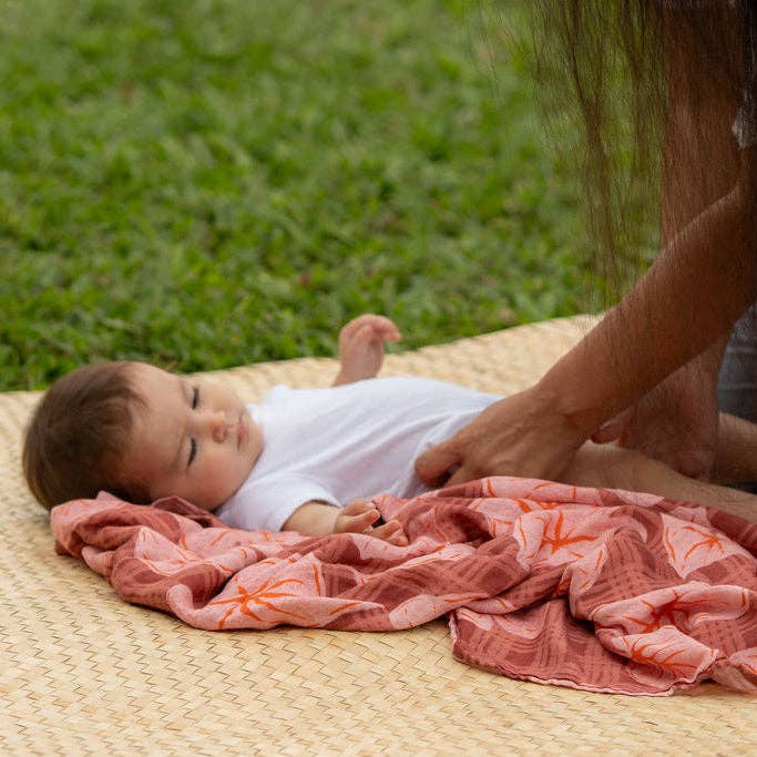 Pink Palaka Kalo Kapa Moe - Hawaiian Bamboo Swaddle Blanket