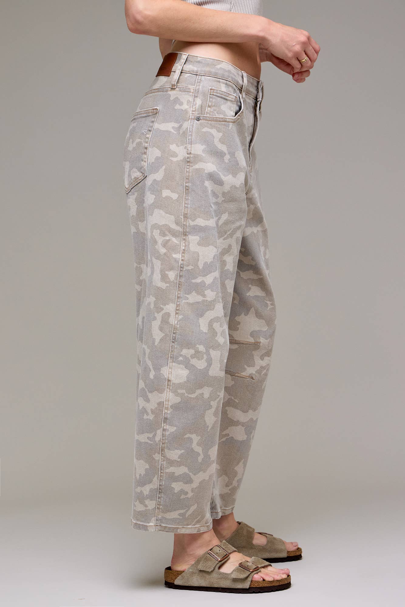 Tan Camo Cropped Barrel Jean