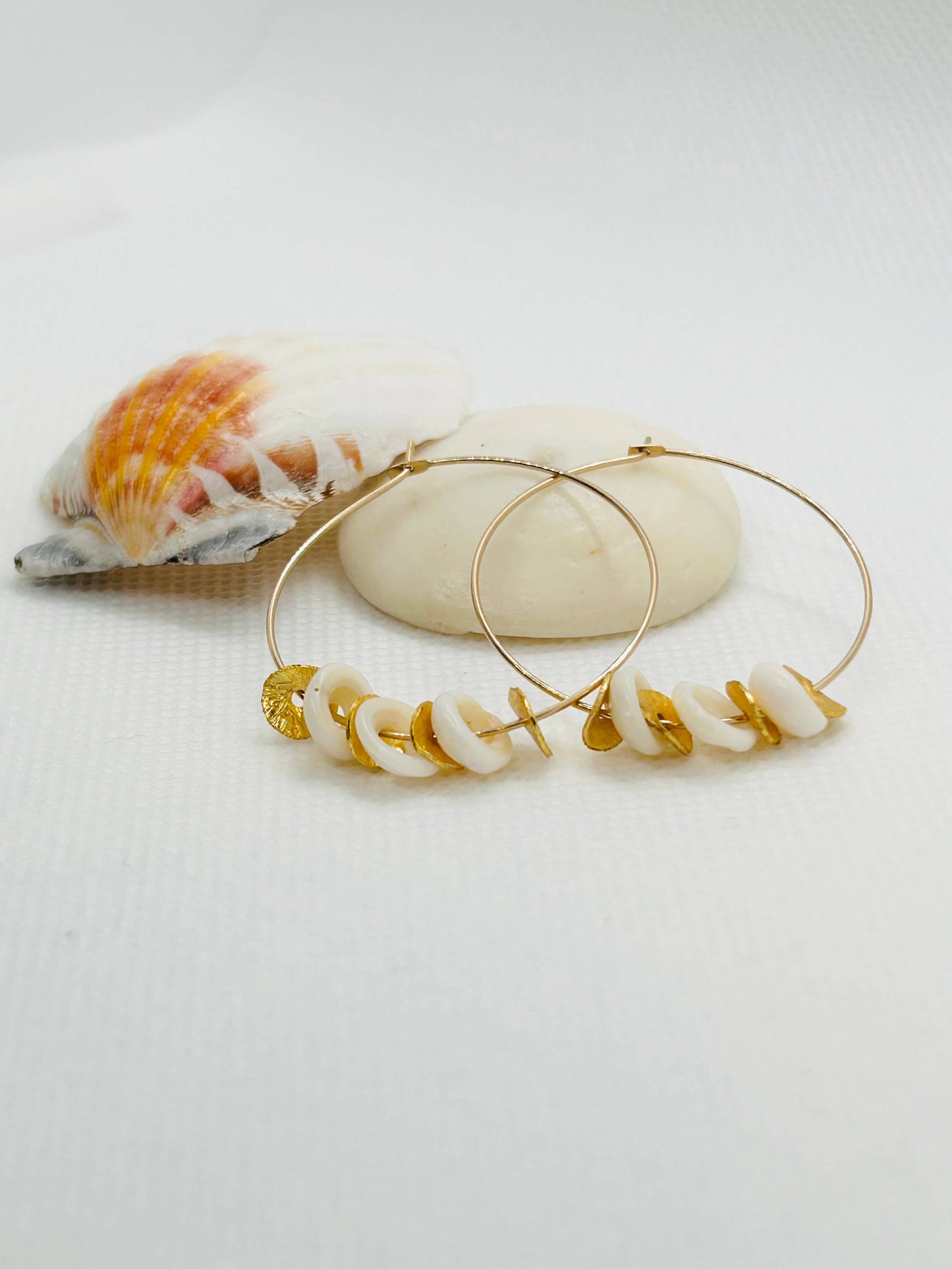 Puka Shell Hoop Gold Earring