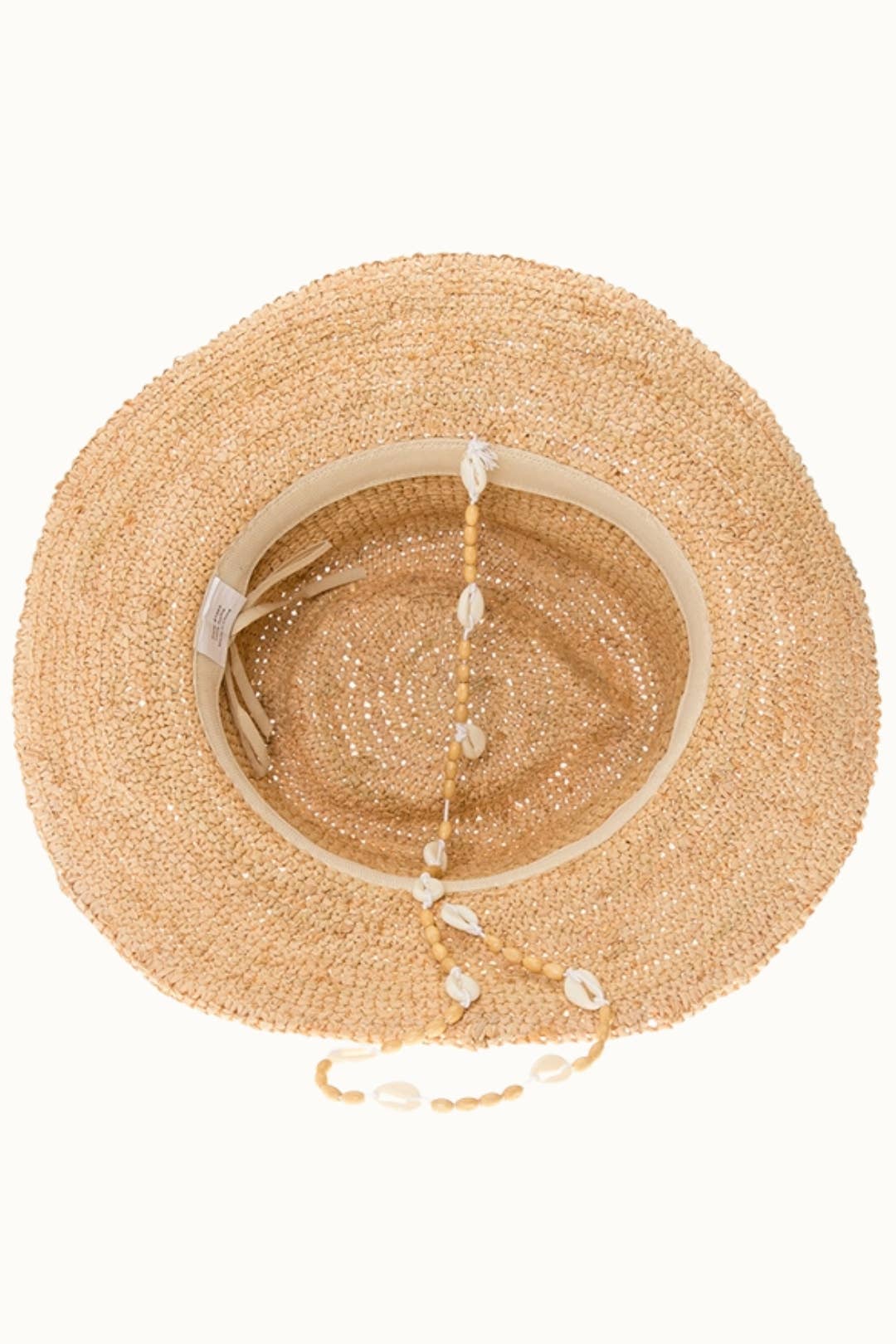 Raffia Straw Crochet Sun Hat with Shell Chin Cord,Adjustable