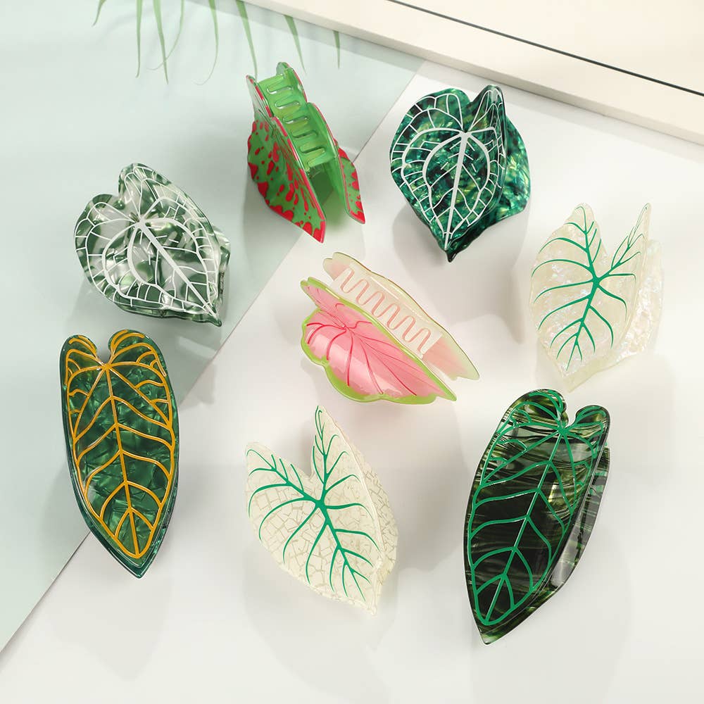 Tropical Leaf-Shape Botanical Acetate Hair Claw Clip