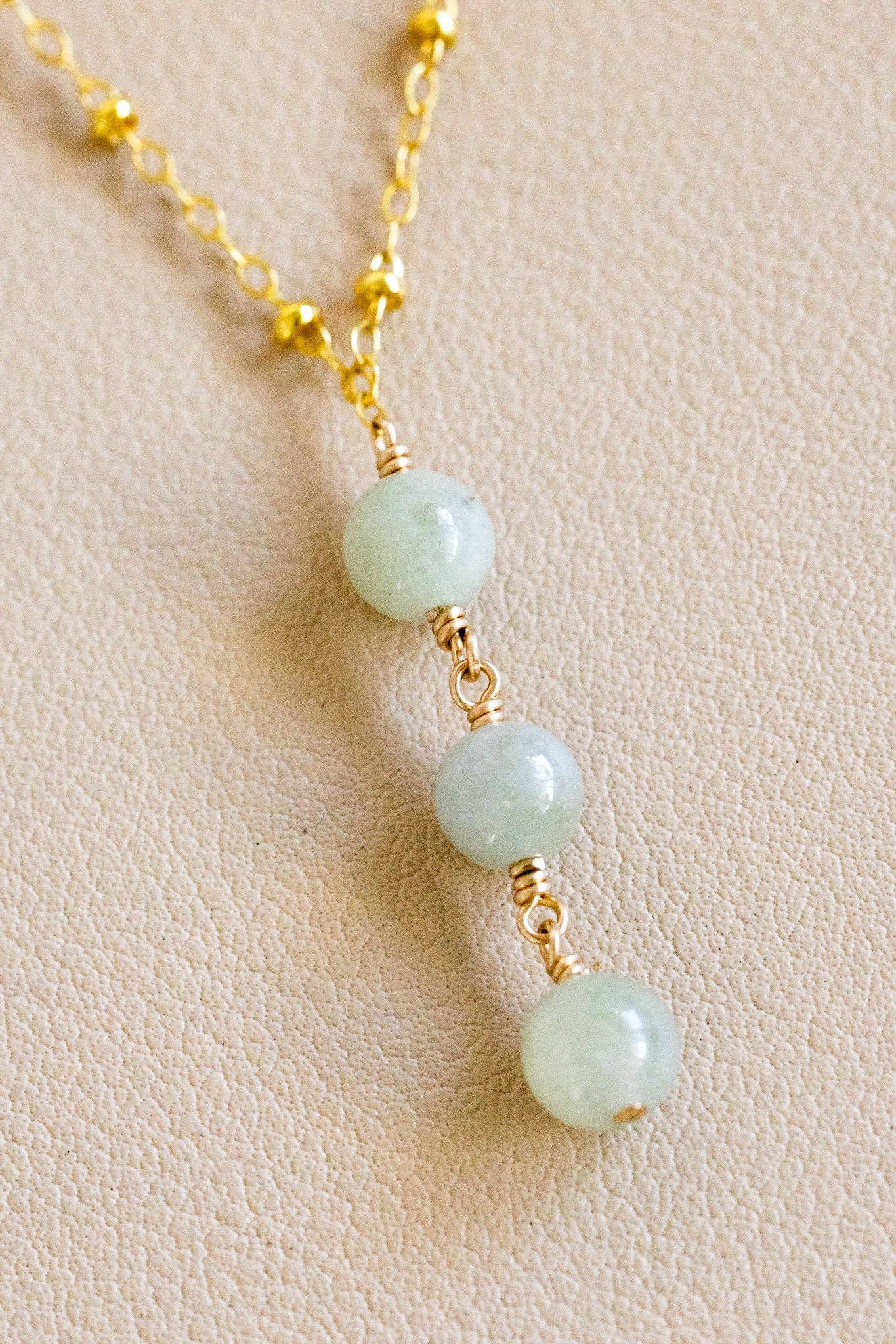 Triple Round Light Jade Beam Necklace