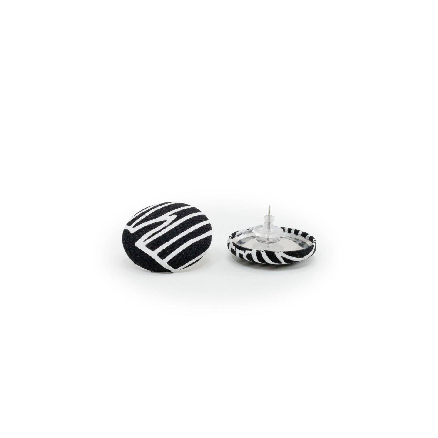 Roundie Earrings • Banana Leaf • White on Black Fabric