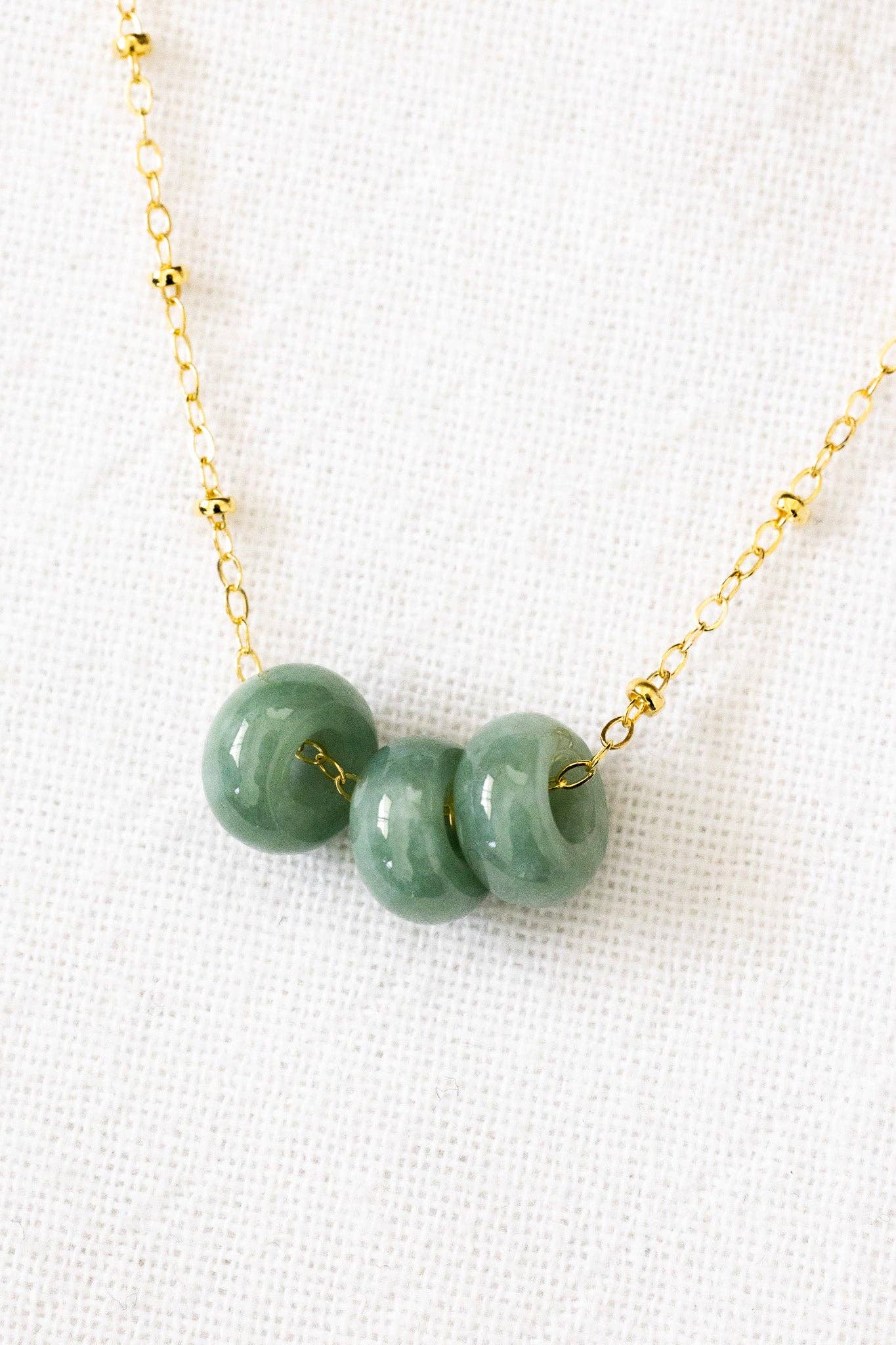 Triple Donut Jade Beam Necklace