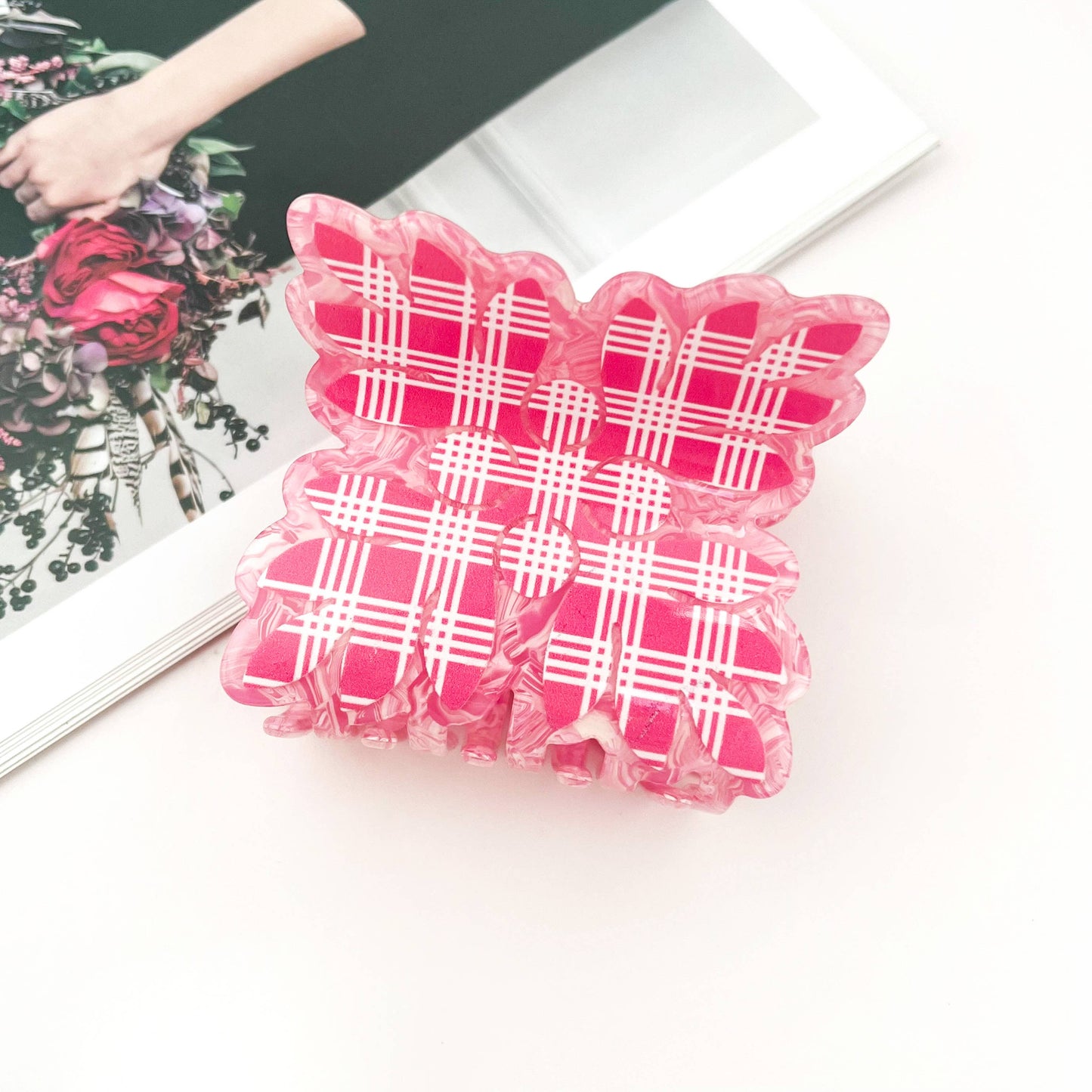 Tropical Leaf Print Square Acrylic Hair Claw Clip