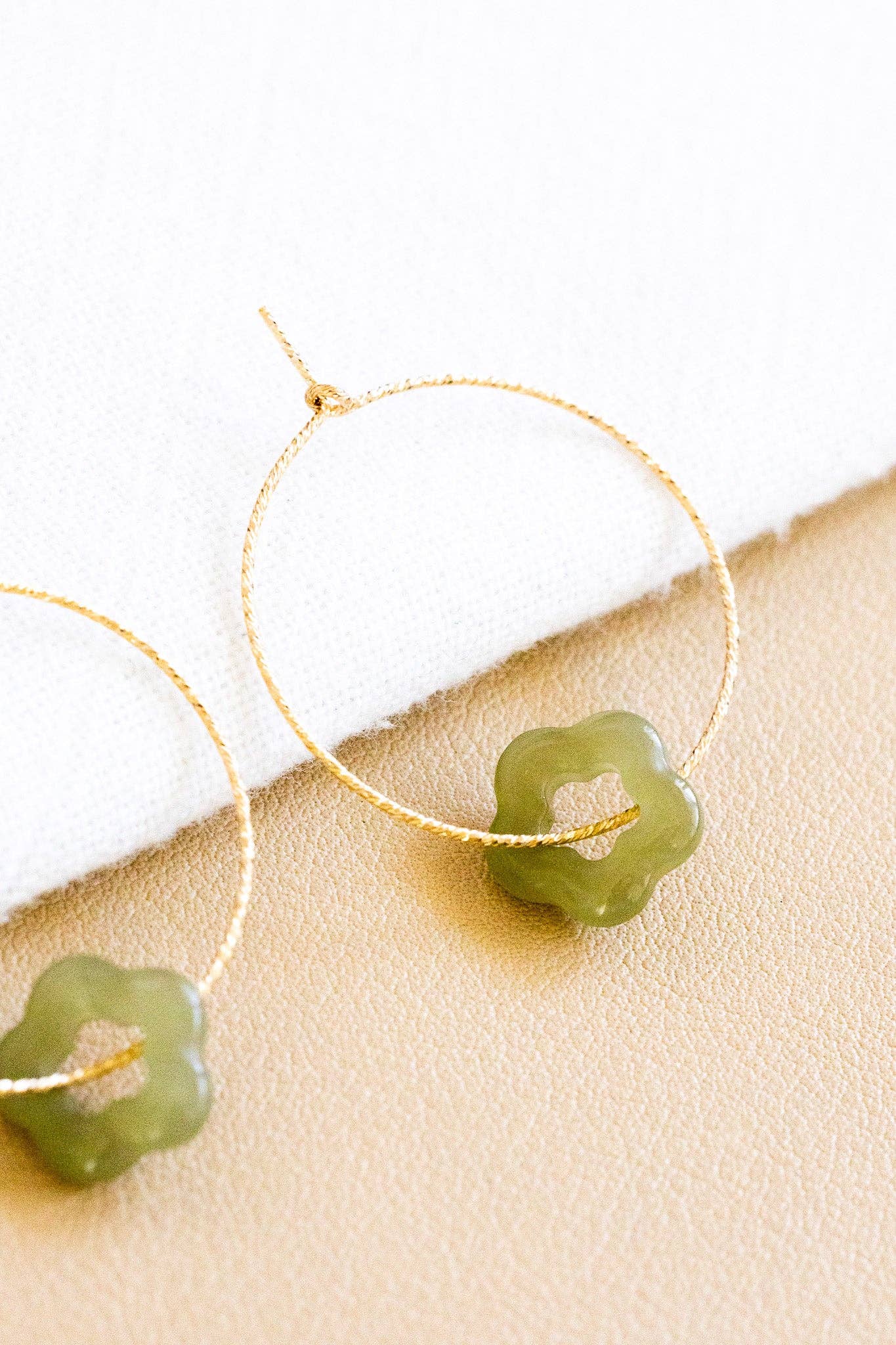Jade Flower Twisted Hoops