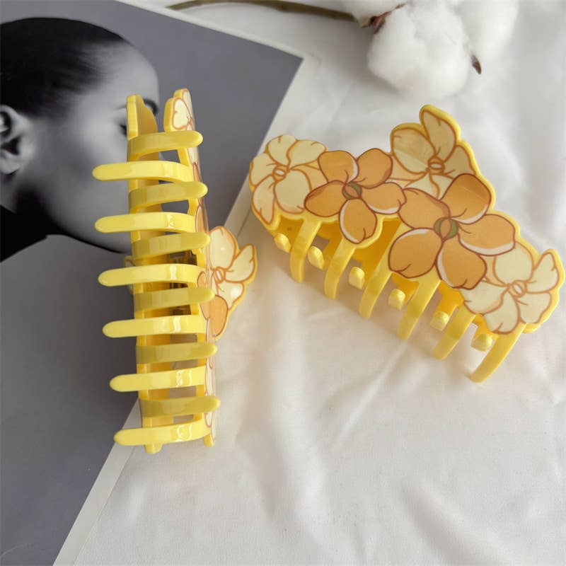 Tropica Yellow Plumeria Blossom Print Hair Claw Clip