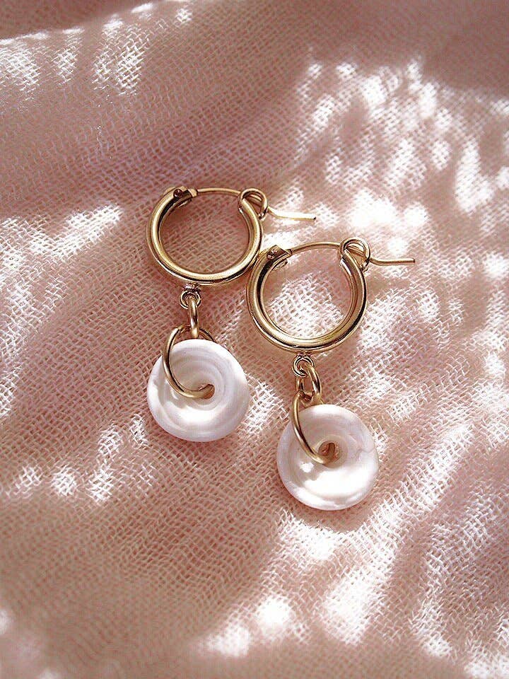 Gold Puka Shell Hoop Earrings - Kahale