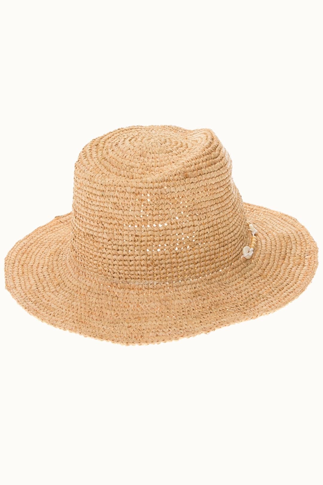 Raffia Straw Crochet Sun Hat with Shell Chin Cord,Adjustable