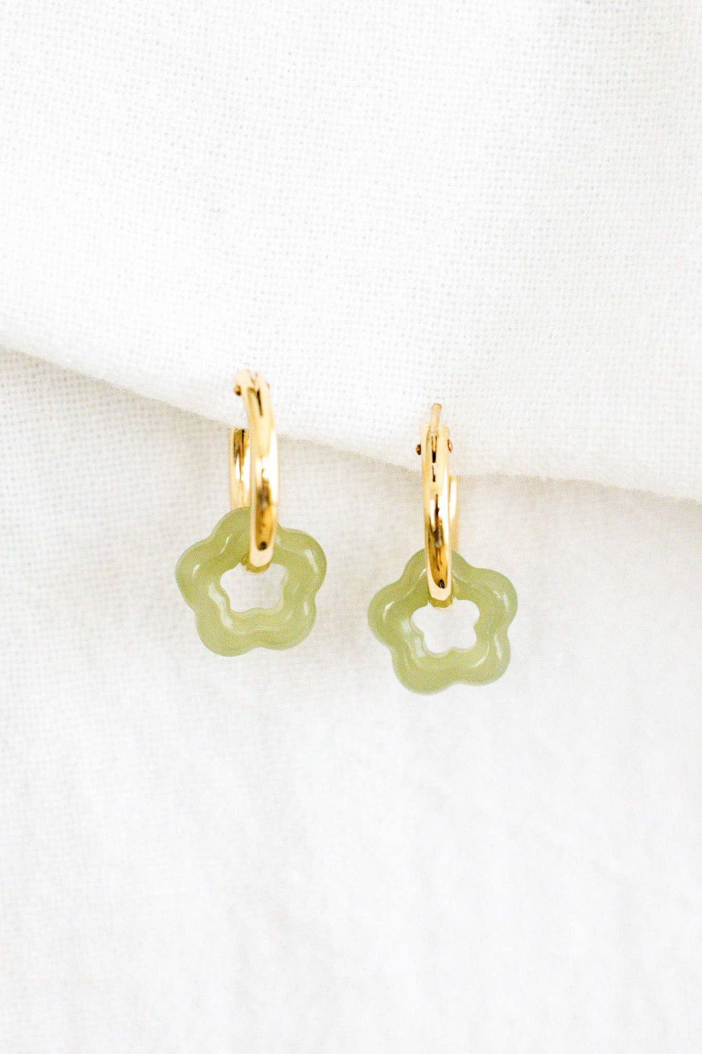 Jade Flower Hoops
