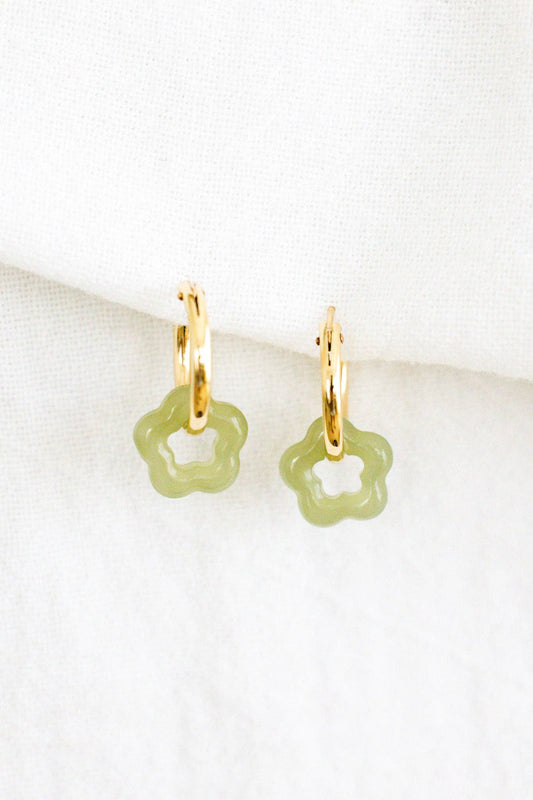 Jade Flower Hoops