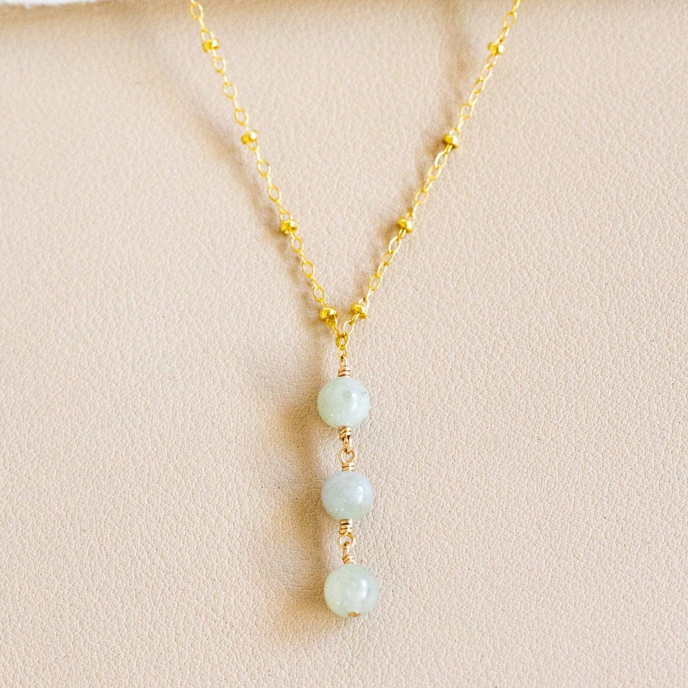Triple Round Light Jade Beam Necklace