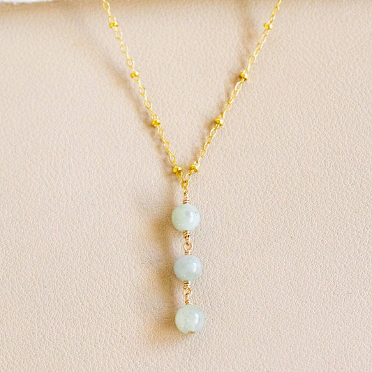 Triple Round Light Jade Beam Necklace