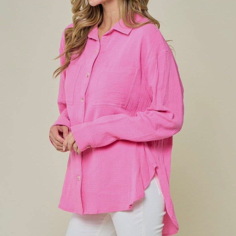 Oversized Gauze Shirt - Pink