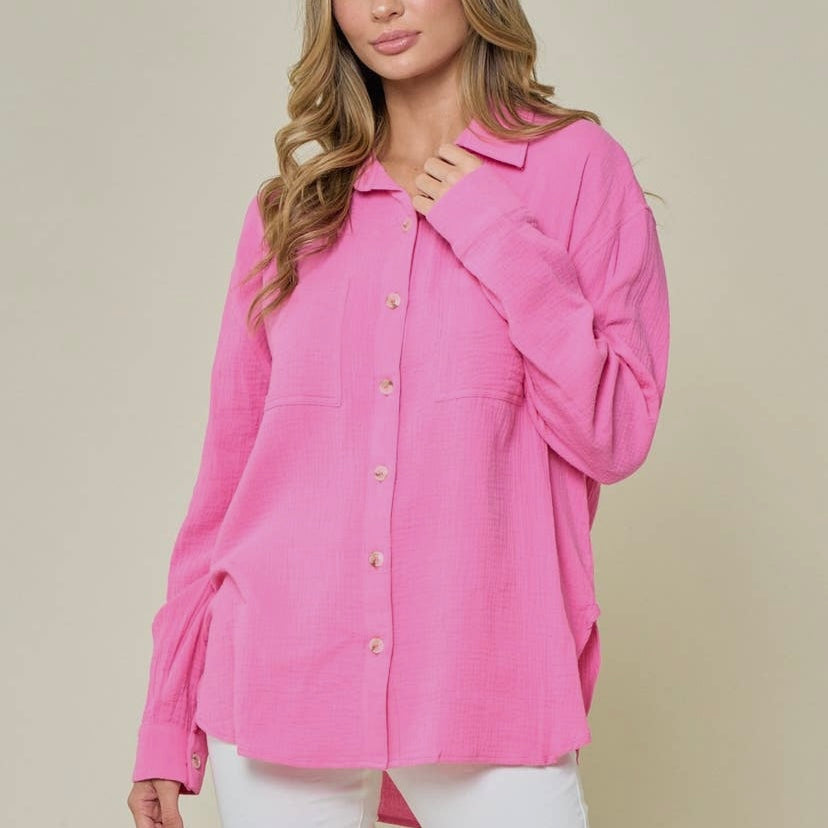 Oversized Gauze Shirt - Pink
